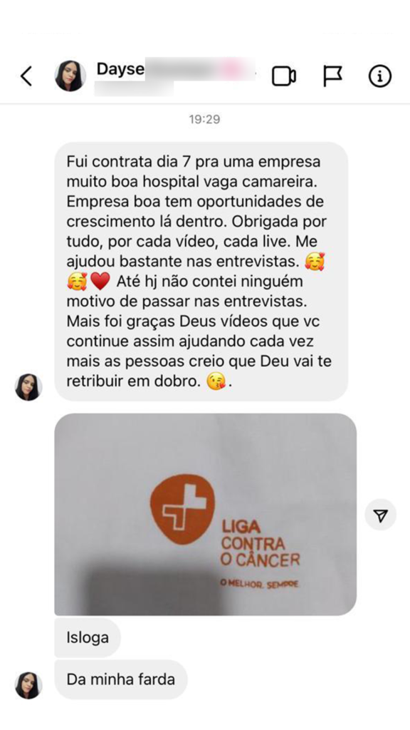 A Dayse, nossa aluna, ficou 06 anos fora do mercado e conseguiu voltar a trabalhar.